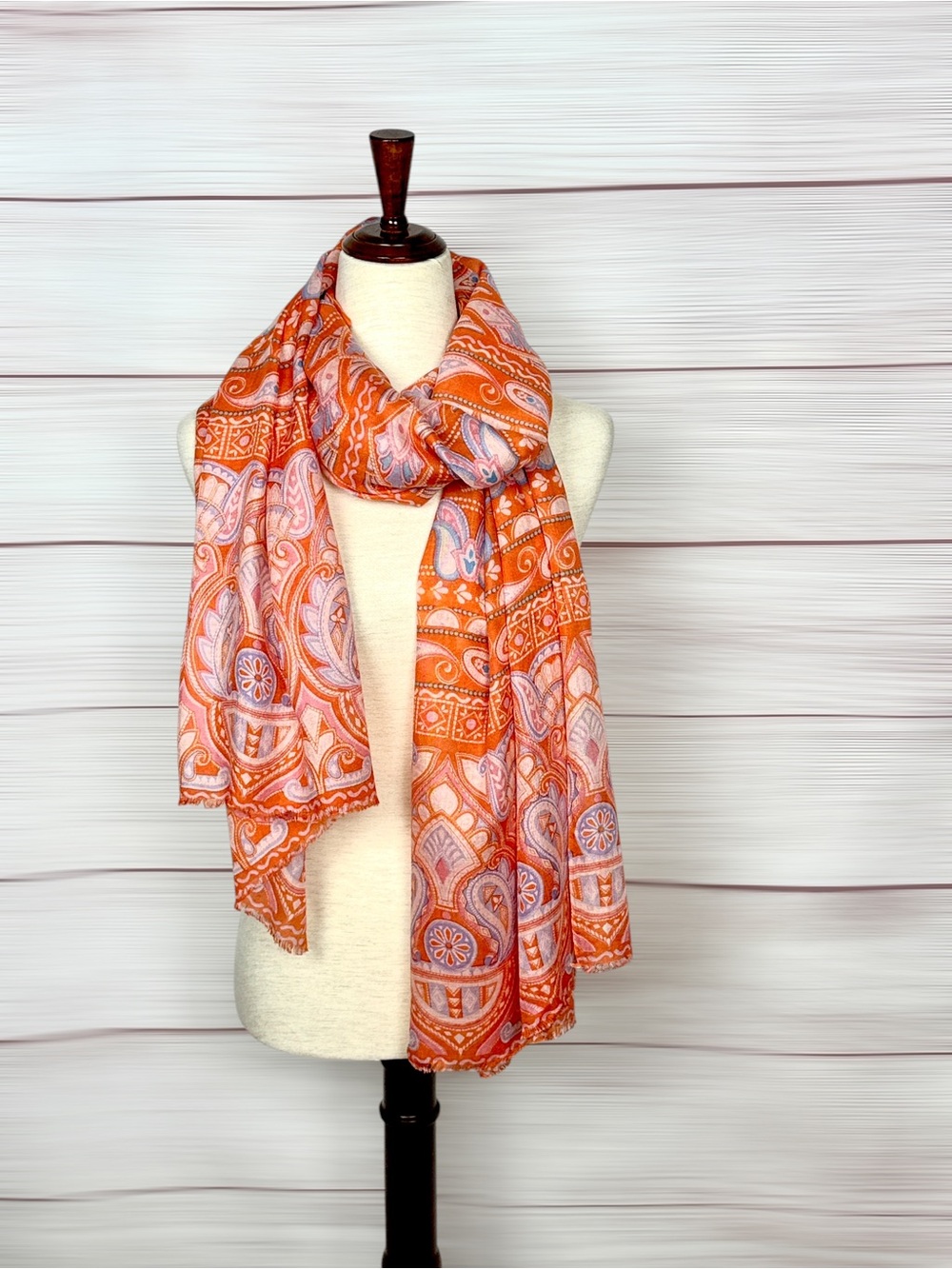 Women’s Large Orange Paisley Scarf Wrap Shawl Silky Lightweight Boho 28x80"